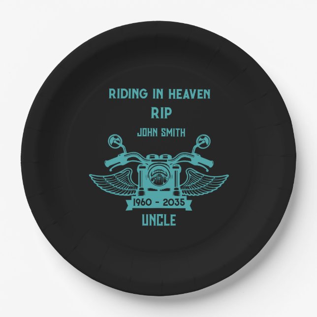 In Memory Motorradfahrer-Beerdigung Pappteller (Vorderseite)