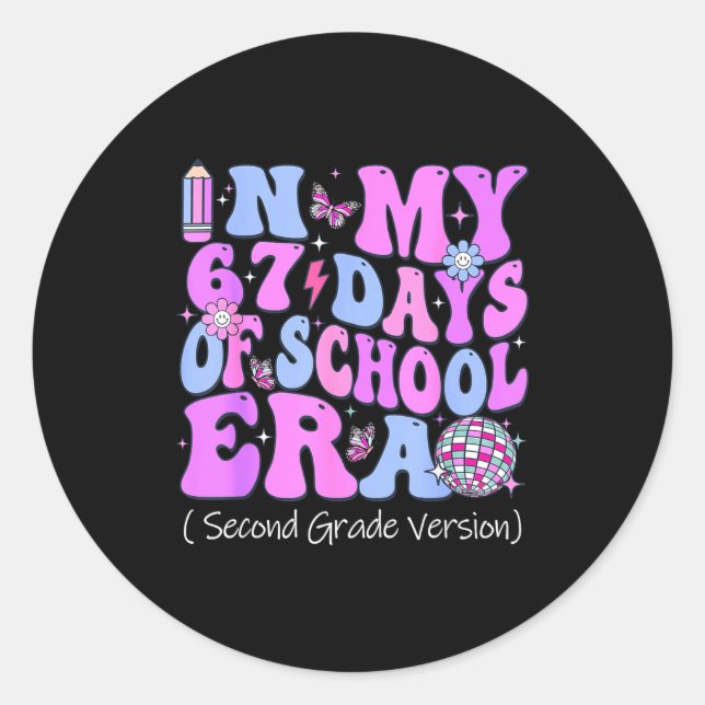 In My 67 Days Of School Era Groovy Second Grade Ve Runder Aufkleber (Vorderseite)