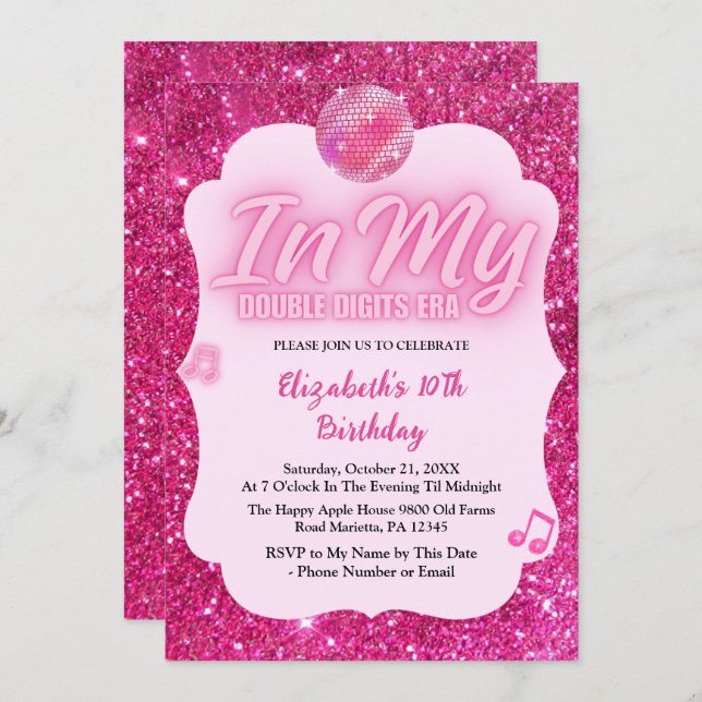 In My Double Digits Era 10th Birthday Einladung (Vorne/Hinten)