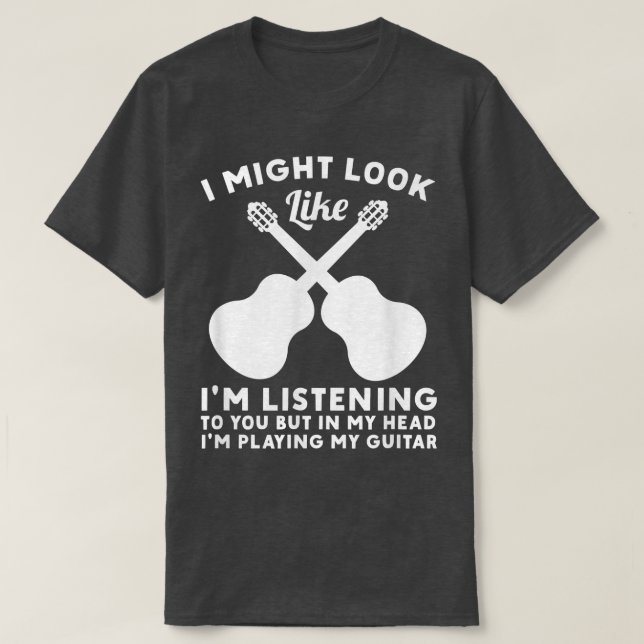 In My Head Im Playing My Guitar Musician Bass Guit T-Shirt (Design vorne)