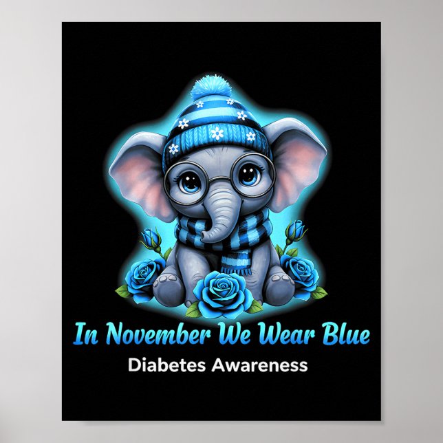 In November We Wear Blue Diabetes Awareness Ribbon Poster (Vorne)