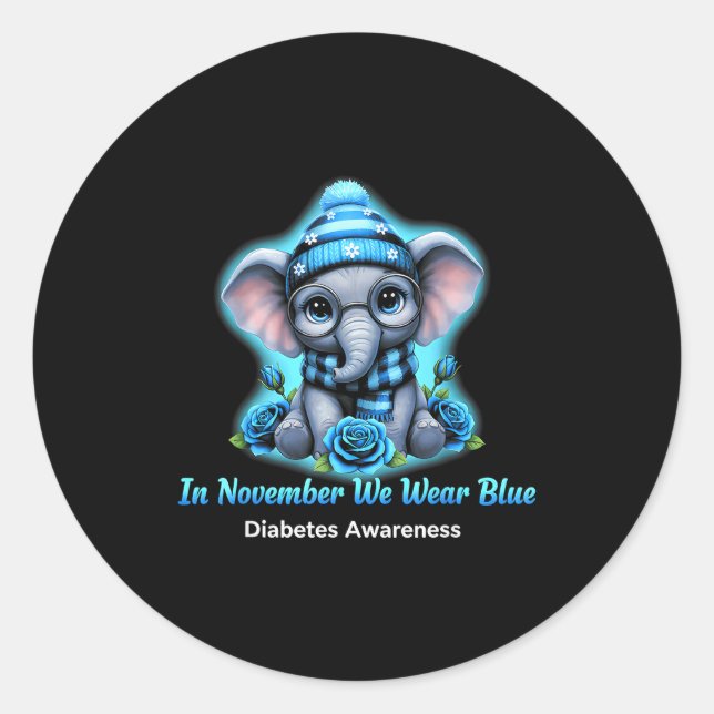 In November We Wear Blue Diabetes Awareness Ribbon Runder Aufkleber (Vorderseite)