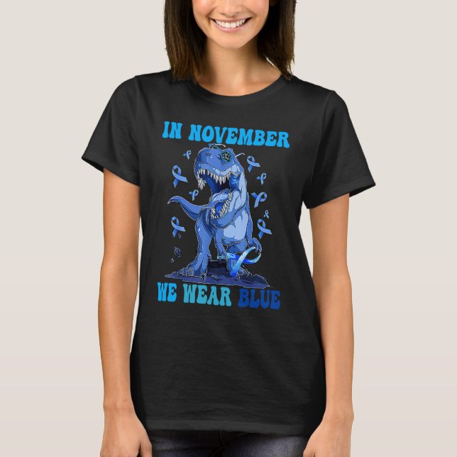 In November We Wear Blue Dinosaur Diabetes Awarene T-Shirt (Vorderseite)
