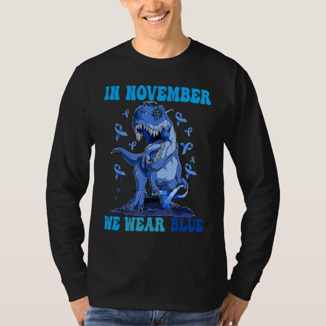 In November We Wear Blue Dinosaur Diabetes Awarene T-Shirt (Vorderseite)
