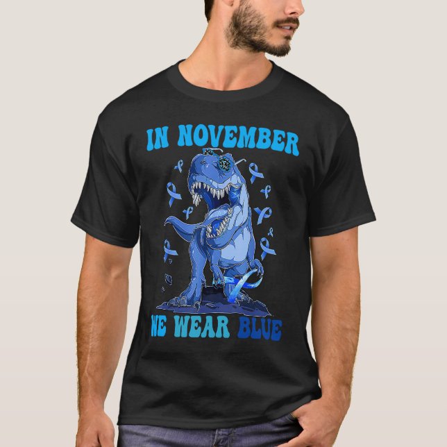 In November We Wear Blue Dinosaur Diabetes Awarene T-Shirt (Vorderseite)