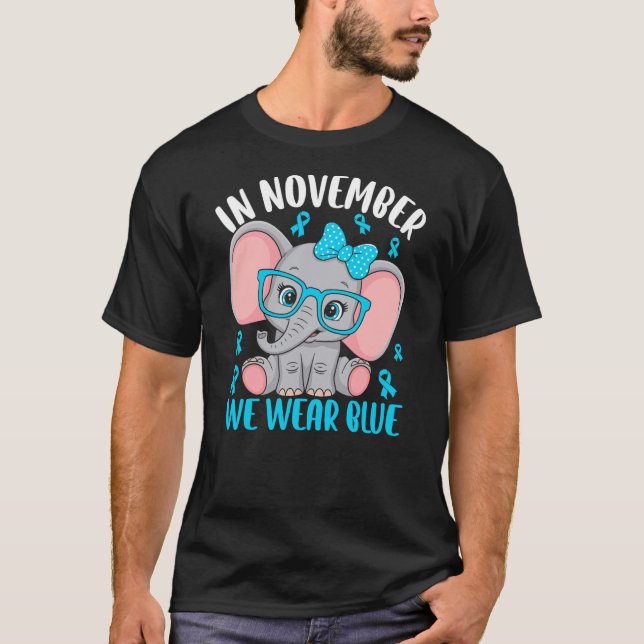 In November We Wear Blue Elephant Diabete Awarenes T-Shirt (Vorderseite)