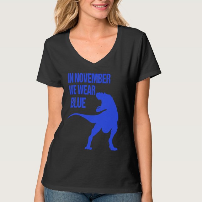 In November We Wear Blue Rex Dinosaur Diabetes Awa T-Shirt (Vorderseite)