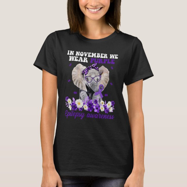 In November We Wear Purple Elephant Epilepsy Aware T-Shirt (Vorderseite)