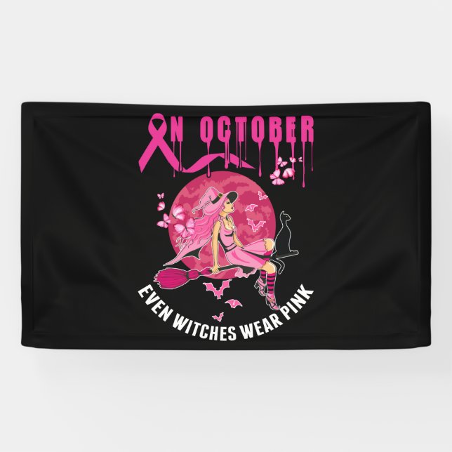 In October Even Wear Pink Autumn Breast Cancer Banner (Horizontal)