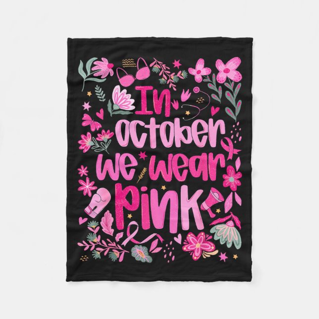 In October We Wear Nk Boho Floral Breast Cancer Aw Fleecedecke (Vorderseite)