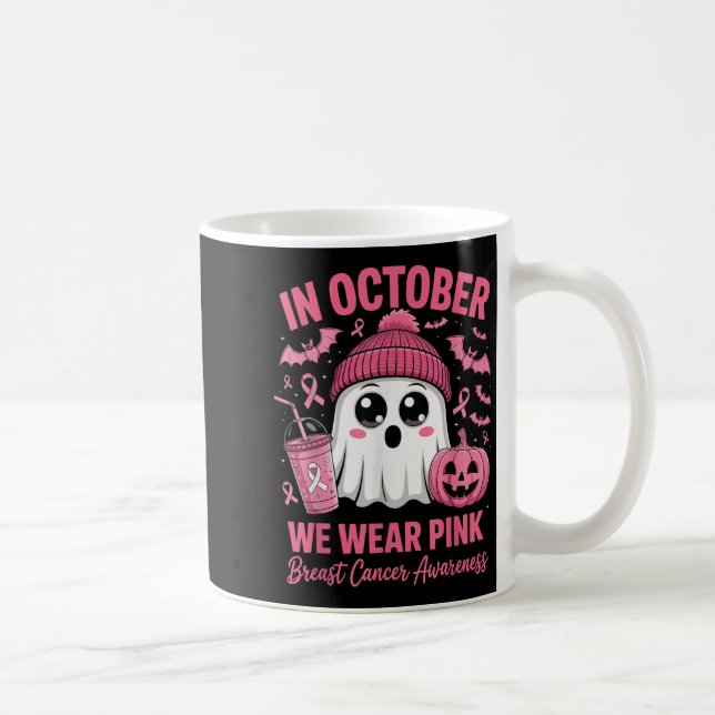 In October We Wear Nk Breast Cancer Awareness Hall Kaffeetasse (Rechts)