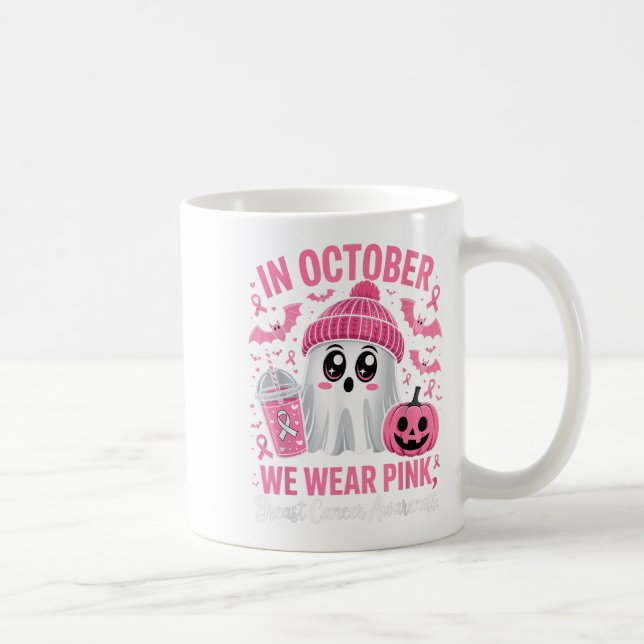 In October We Wear Nk Breast Cancer Awareness Hall Kaffeetasse (Rechts)