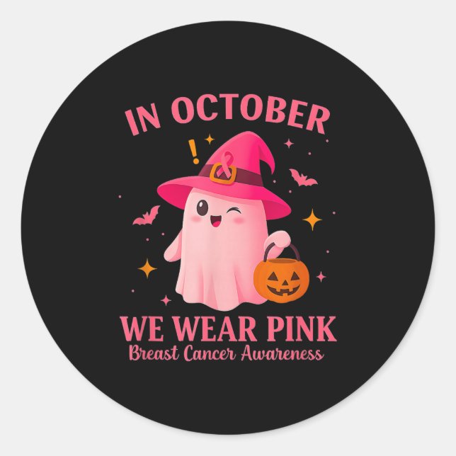 In October We Wear Nk – Breast Cancer Awareness  Runder Aufkleber (Vorderseite)