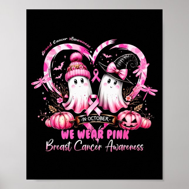 In October We Wear Nk Breast Cancer Heart Dragonfl Poster (Vorne)