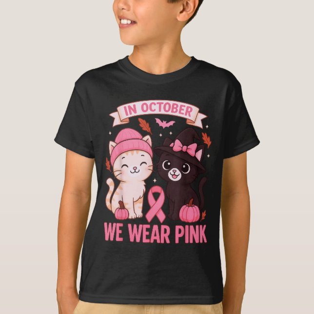 In October We Wear Nk Cute Cat Breast Cancer Aware T-Shirt (Vorderseite)