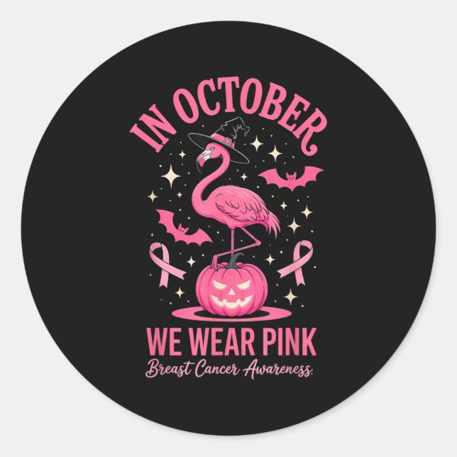 In October We Wear Nk Flamingo Halloween  Runder Aufkleber (Vorderseite)