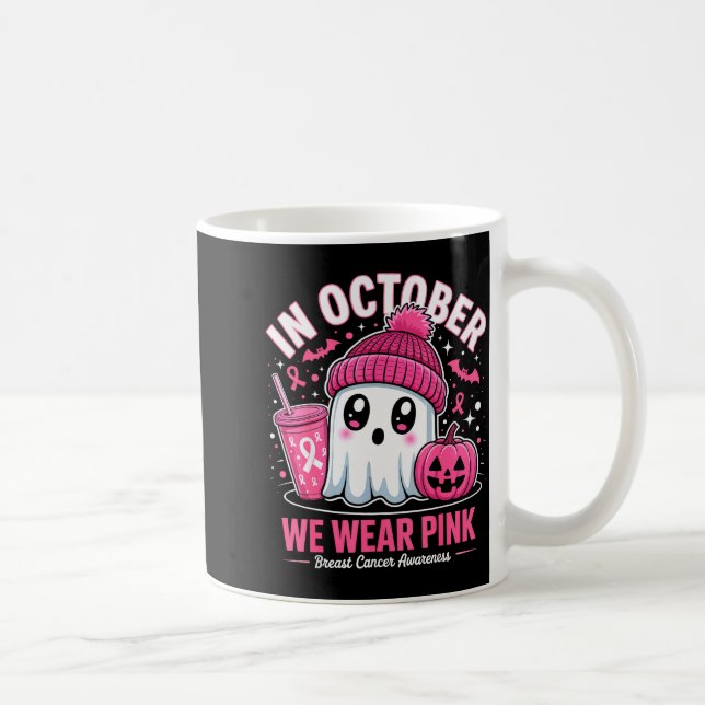 In October We Wear Nk Ghost Witch Breast Cancer Aw Kaffeetasse (Rechts)