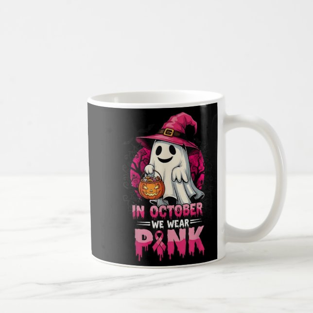 In October We Wear Nk Ghost Witch Breast Cancer Aw Kaffeetasse (Rechts)