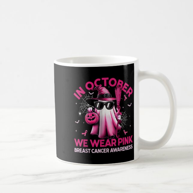 In October We Wear Nk Ghost Witch Breast Cancer Aw Kaffeetasse (Rechts)