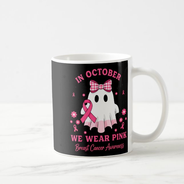 In October We Wear Nk Ghost Witch Breast Cancer Aw Kaffeetasse (Rechts)