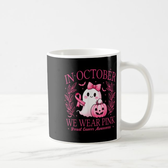 In October We Wear Nk Ghost Witch Breast Cancer Aw Kaffeetasse (Rechts)
