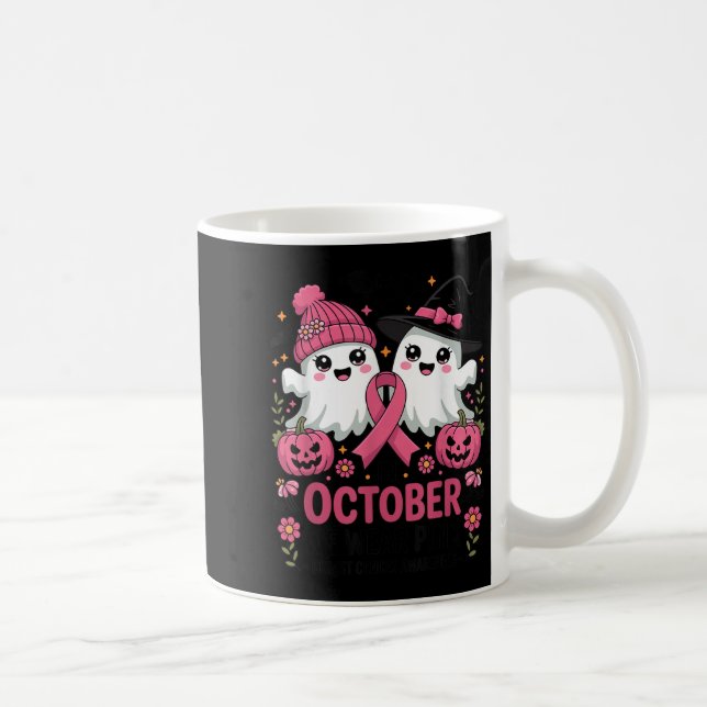 In October We Wear Nk Ghost Witch Breast Cancer Aw Kaffeetasse (Rechts)