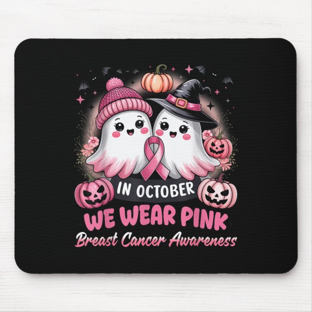 In October We Wear Nk Ghost Witch Breast Cancer Aw Mousepad (Vorne)