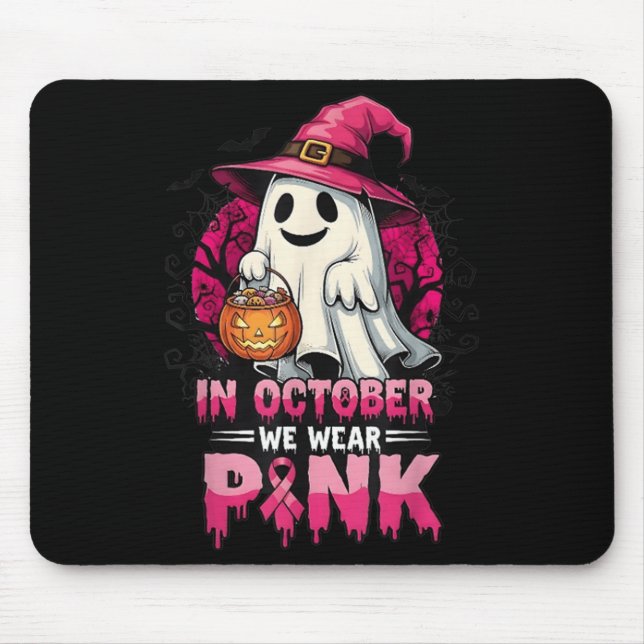 In October We Wear Nk Ghost Witch Breast Cancer Aw Mousepad (Vorne)