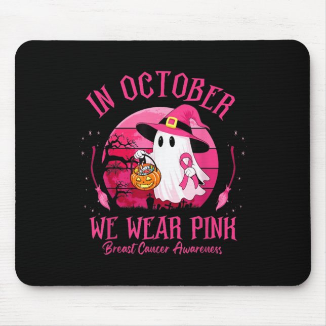 In October We Wear Nk Ghost Witch Breast Cancer Aw Mousepad (Vorne)