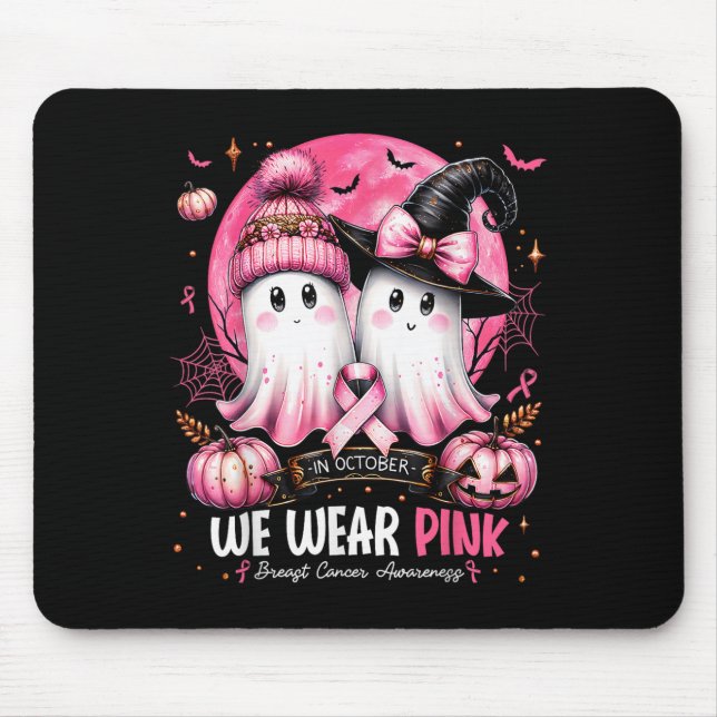 In October We Wear Nk Ghost Witch Breast Cancer Aw Mousepad (Vorne)