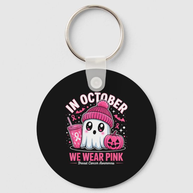 In October We Wear Nk Ghost Witch Breast Cancer Aw Schlüsselanhänger (Vorderseite)