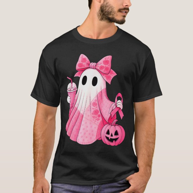 In October We Wear Nk Ghost Witch Breast Cancer Aw T-Shirt (Vorderseite)