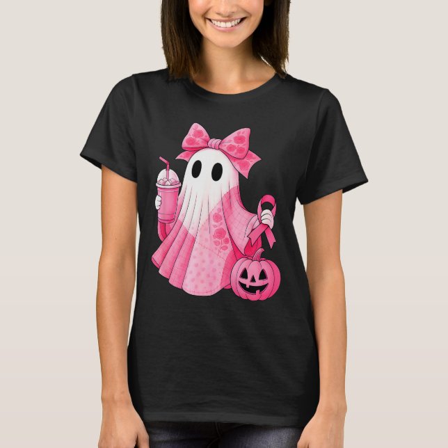 In October We Wear Nk Ghost Witch Breast Cancer Aw T-Shirt (Vorderseite)