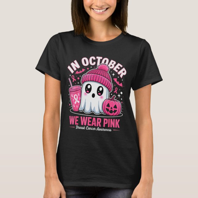 In October We Wear Nk Ghost Witch Breast Cancer Aw T-Shirt (Vorderseite)