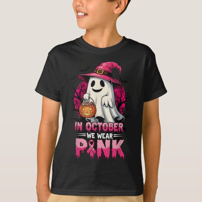 In October We Wear Nk Ghost Witch Breast Cancer Aw T-Shirt (Vorderseite)