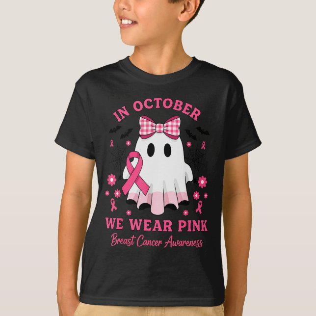 In October We Wear Nk Ghost Witch Breast Cancer Aw T-Shirt (Vorderseite)