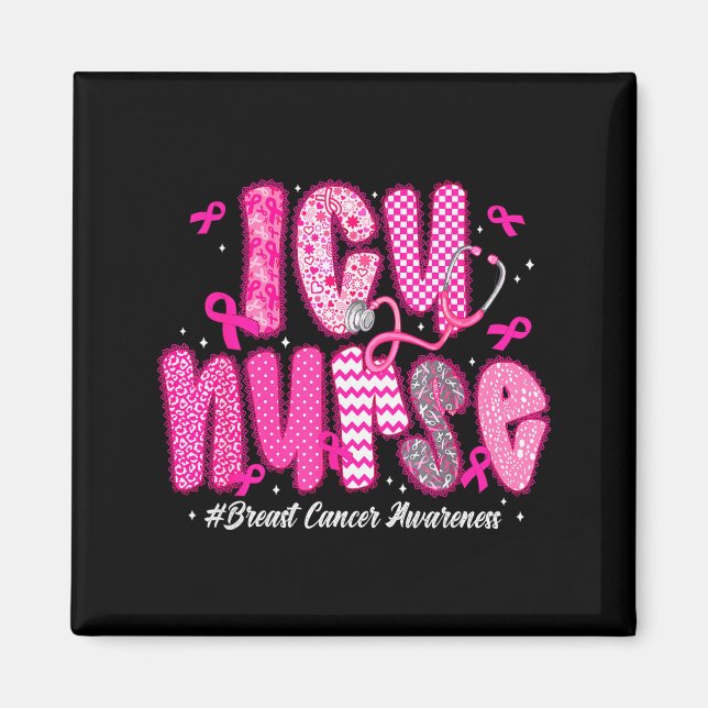 In October We Wear Nk Icu Nurse Breast Cancer Awar Magnet (Vorne)