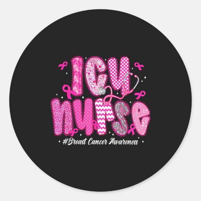 In October We Wear Nk Icu Nurse Breast Cancer Awar Runder Aufkleber (Vorderseite)