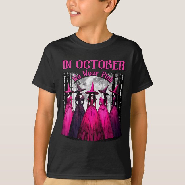 In October We Wear Nk Soky Witch Halloween Breast  T-Shirt (Vorderseite)