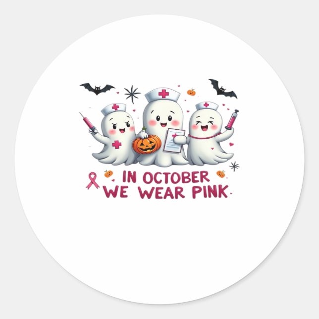 in october we wear pink breast cancer awareness Cl Runder Aufkleber (Vorderseite)