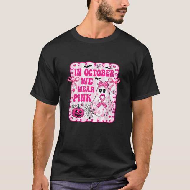 in October We Wear Pink Coquette Breast Cancer Hal T-Shirt (Vorderseite)
