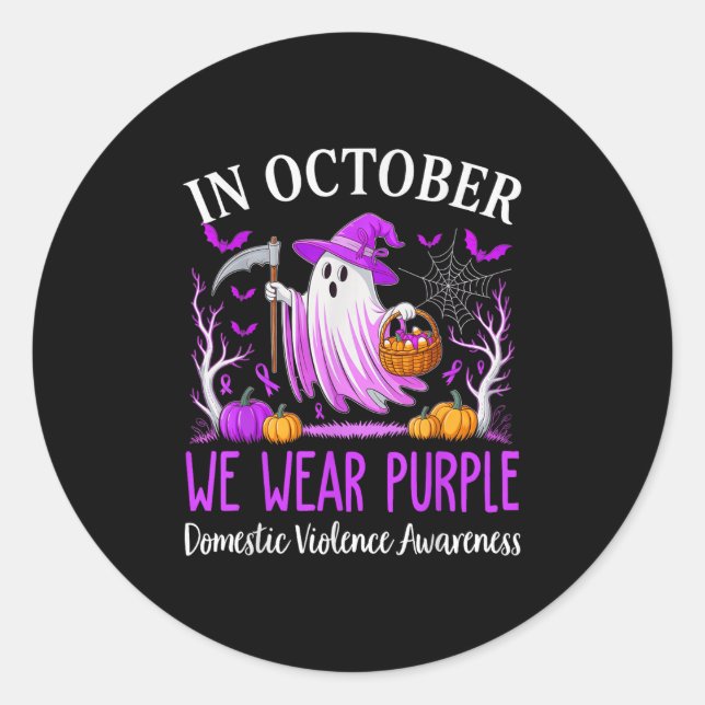 In October We Wear Purple Domestic Violence Ghost  Runder Aufkleber (Vorderseite)
