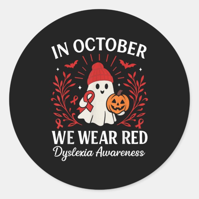 In October We Wear Red Dyslexia Awareness Hallowee Runder Aufkleber (Vorderseite)