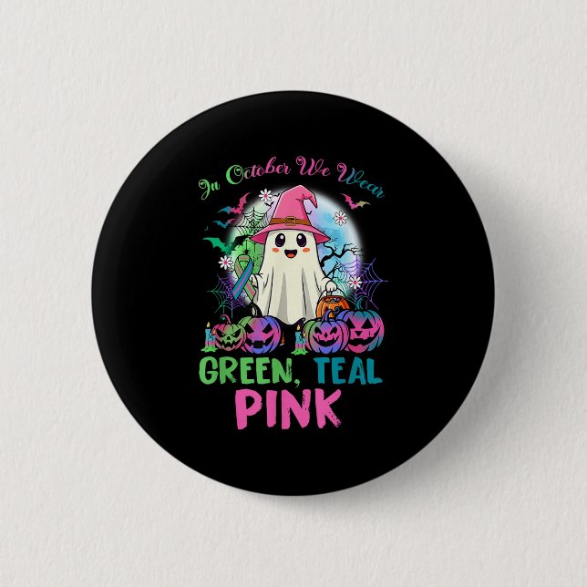In October We Wear Teal Nk Halloween Metastatic Br Button (Vorderseite)