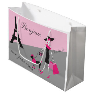In Paris-Frau und Hunderosa und -SCHWARZES Große Geschenktüte