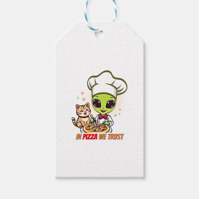 In Pizza We Trust Alien Chef Art Geschenkanhänger (Vorderseite)