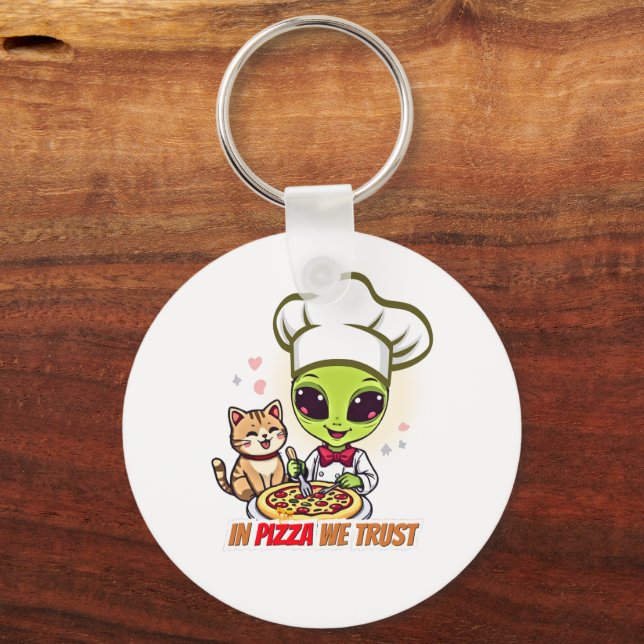 In Pizza We Trust Alien Chef Art Schlüsselanhänger (Vorderseite)