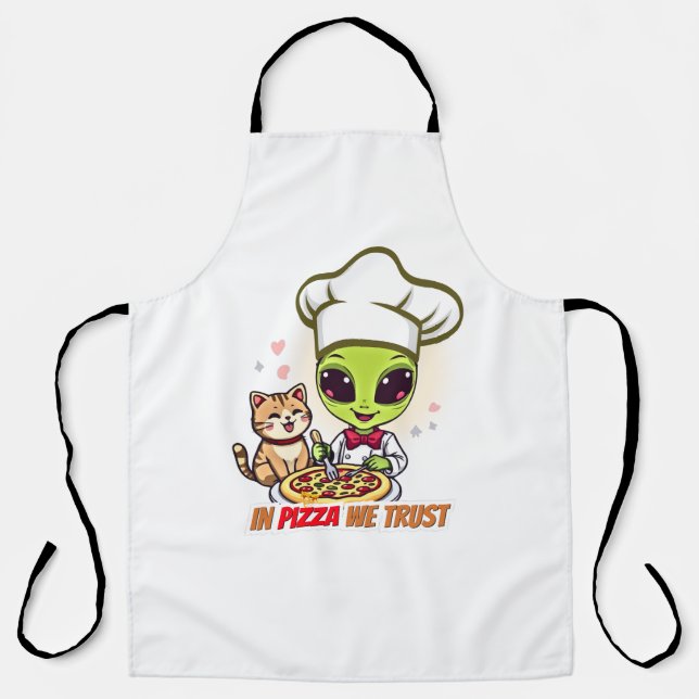 In Pizza We Trust Alien-Chef-Kunst Schürze (Vorderseite)