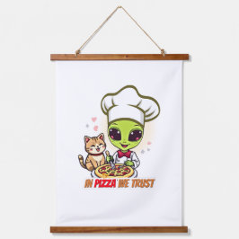 In Pizza We Trust Alien Chef Kunst Wandteppich Mit Holzrahmen