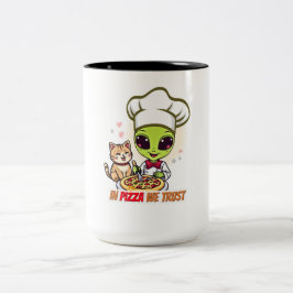 In Pizza We Trust Alien-Chef-Kunst Zweifarbige Tasse